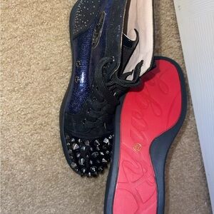 Elegant Black and Blue Spiked Sneakers